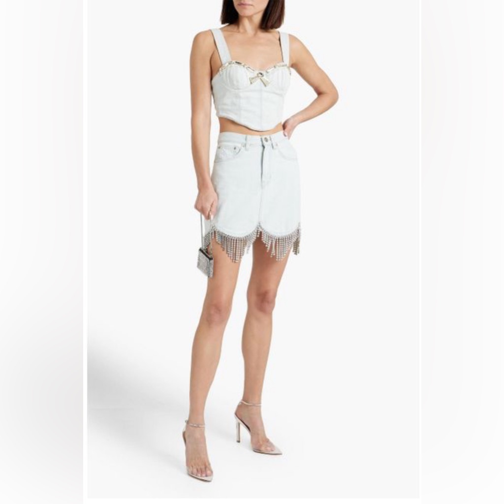 Area - Crystal-Embellished Denim Crop Top, Size 16, $695 — image 6 of 8